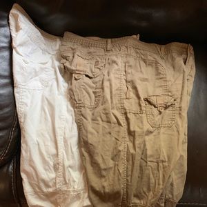 White and tan Capri pants
